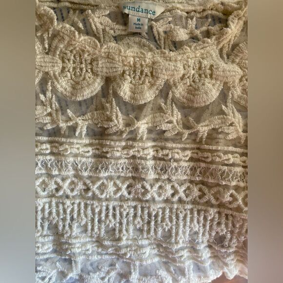 Sundance Embroidered Beige Short Sleeve Lace Mesh Blouse Sz M  Boho Lined - Picture 7 of 15